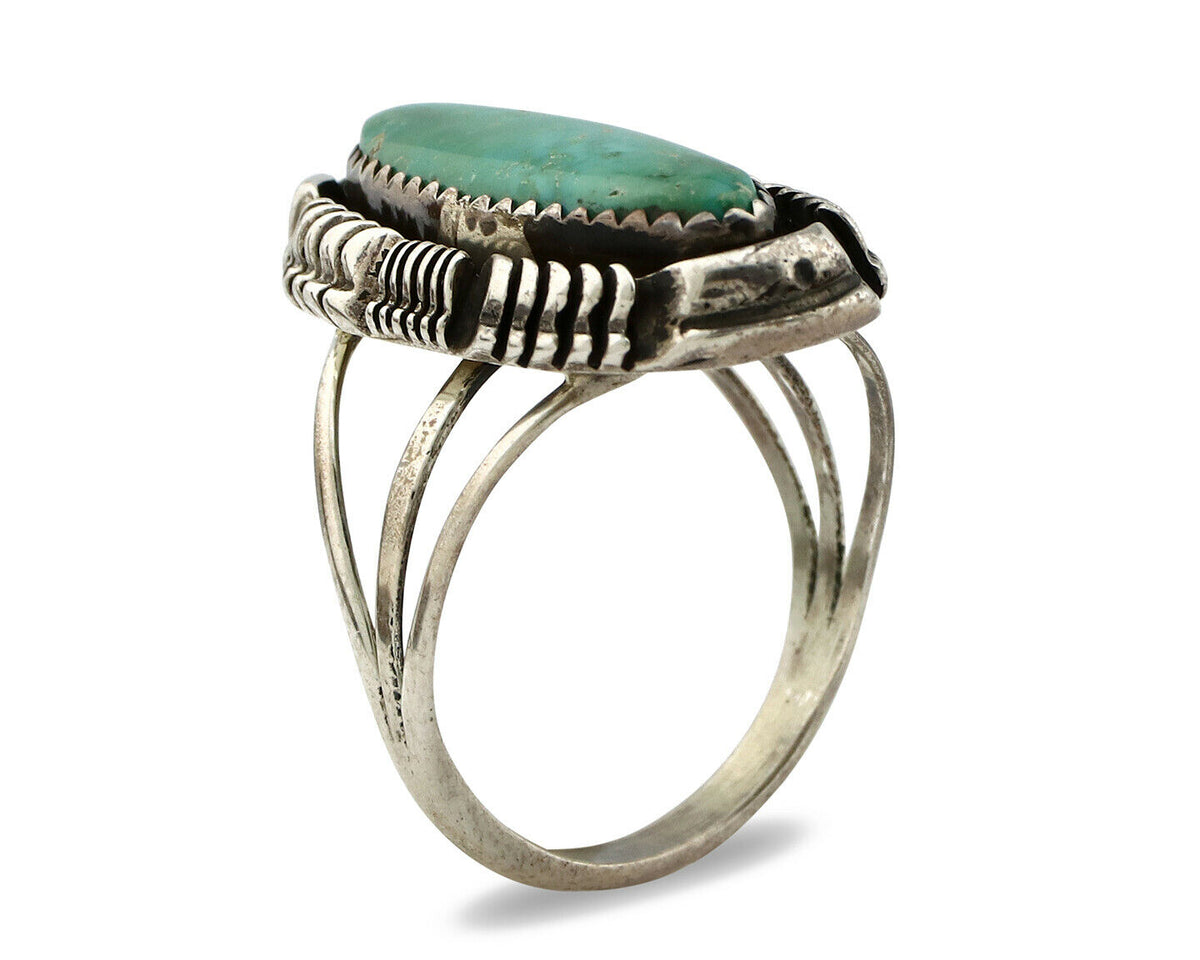 Navajo Shield Ring .925 Silver Blue Green Turquoise Signed Artist LY C.80's
