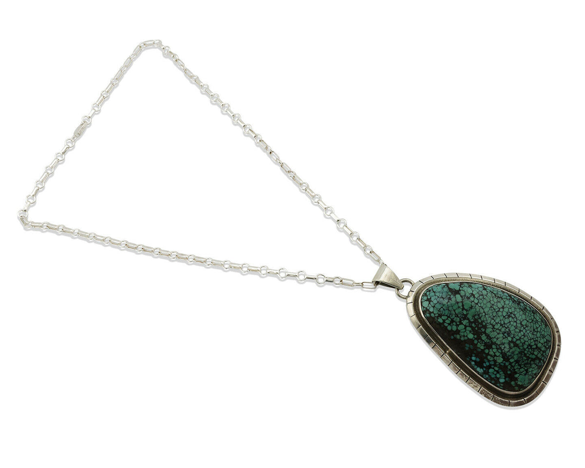 Navajo Necklace .925 Silver Spiderweb Turquoise Artist Native American C.80's