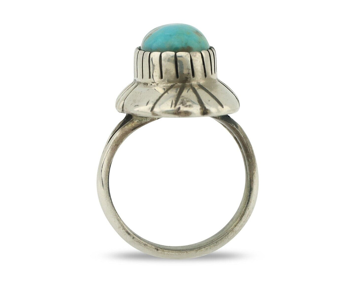 Navajo Ring 925 Silver Natural Blue Turquoise Artist Signed M Montoya C.80's
