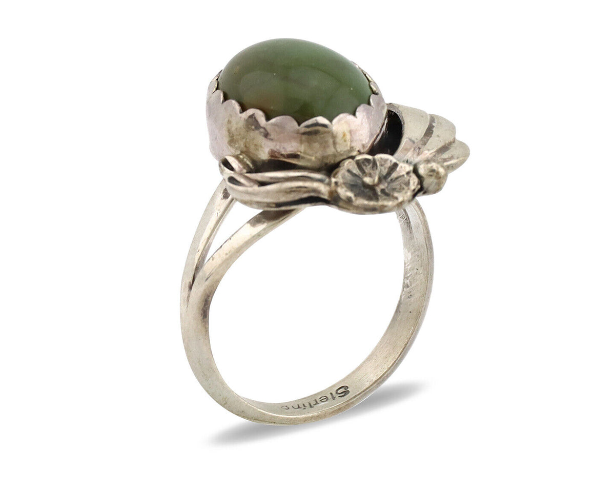 Navajo Ring .925 Silver Green Turquoise Native American Artist C.1980's