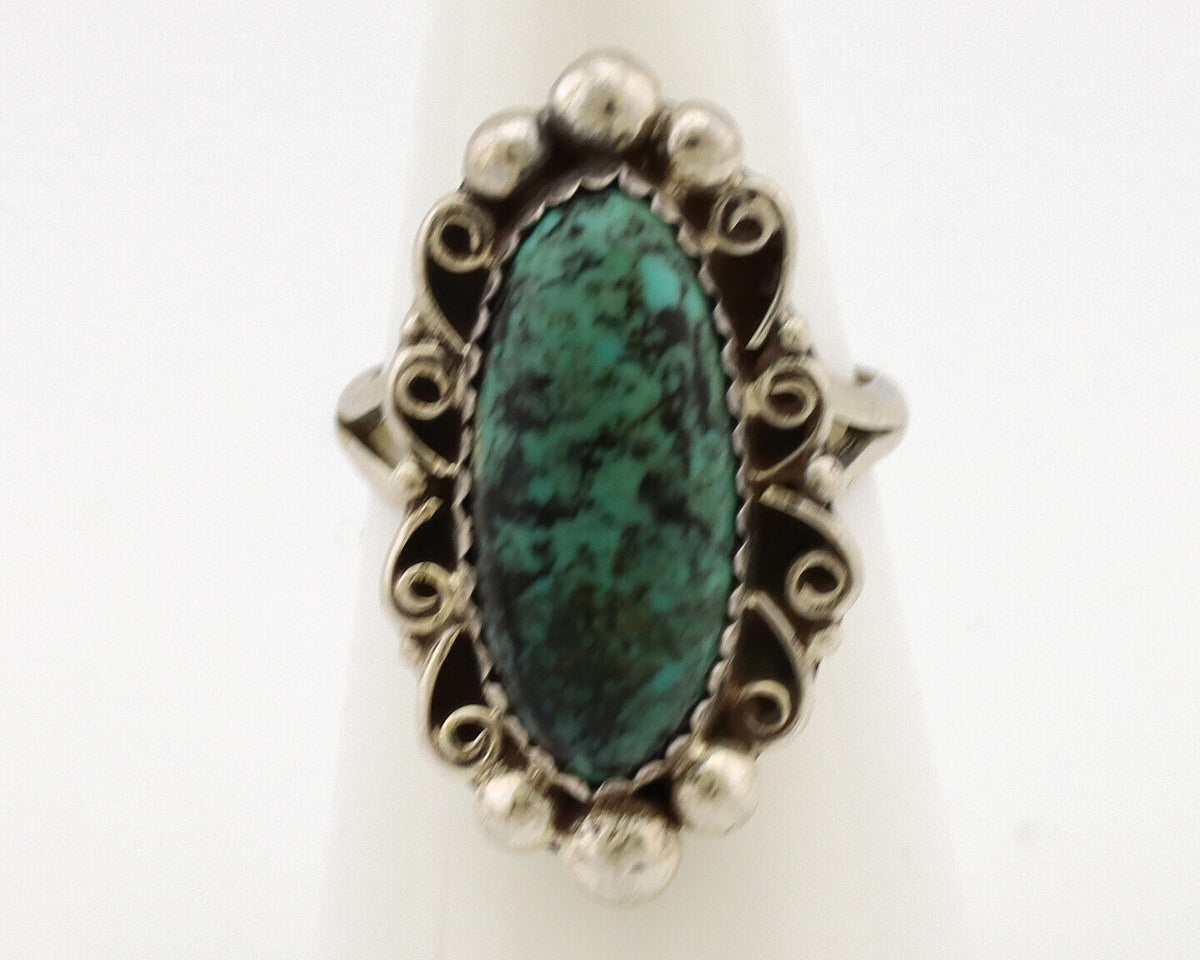 Navajo Ring .925 Silver Spiderweb Turquoise Artist Signed TALHAT C.80's