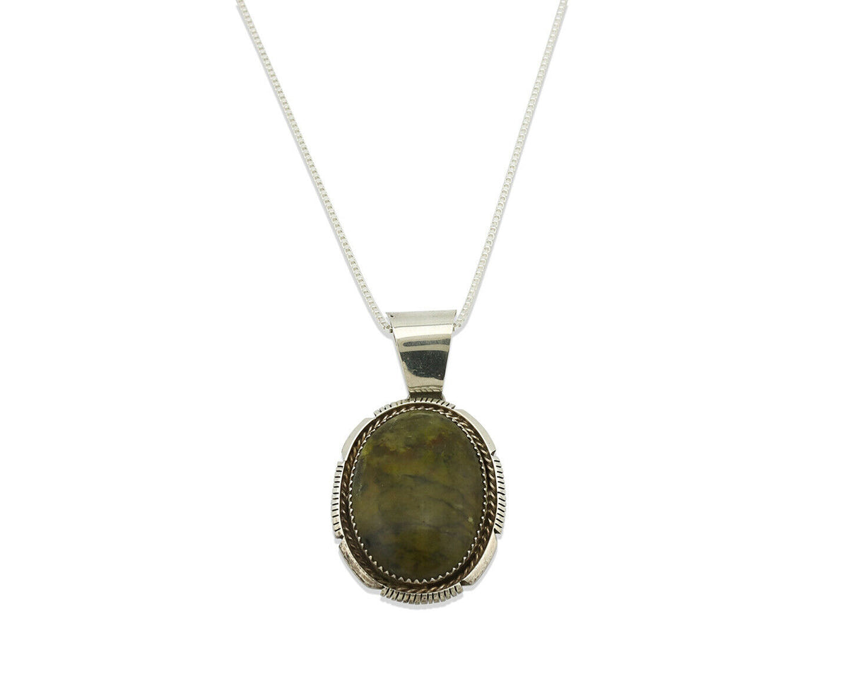 Navajo Pendant .925 Silver Green Agate Turquoise Artist Signed BB C.80's