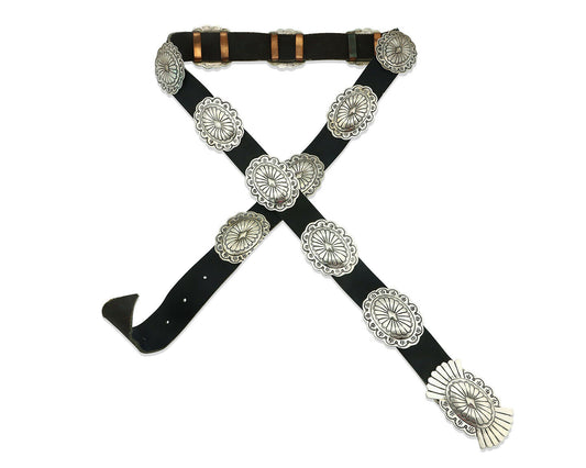 Navajo Concho Belt .925 Silver Hand Stamped Signed Marcella James C.80's