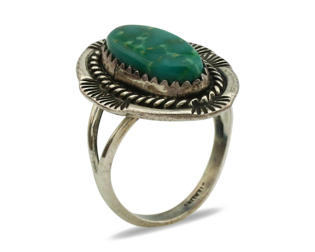 Navajo Ring .925 Silver Green Turquoise Native American Artist C.1980's
