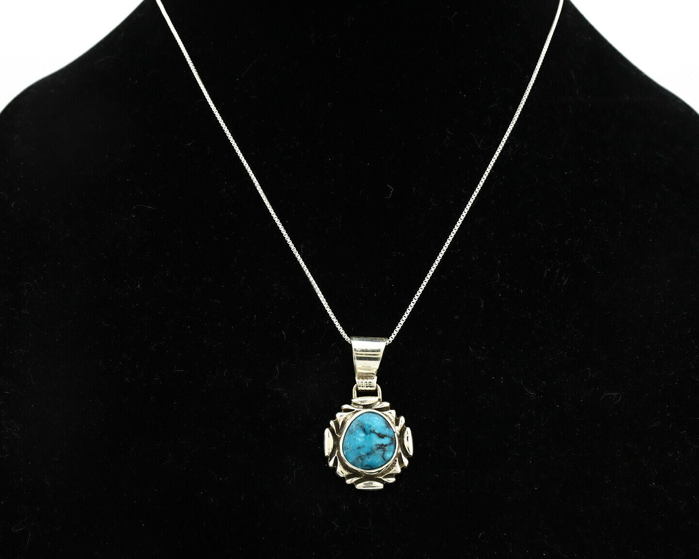 Navajo Necklace .925 Silver Blue Turquoise Artist Signed Sun C.1980's