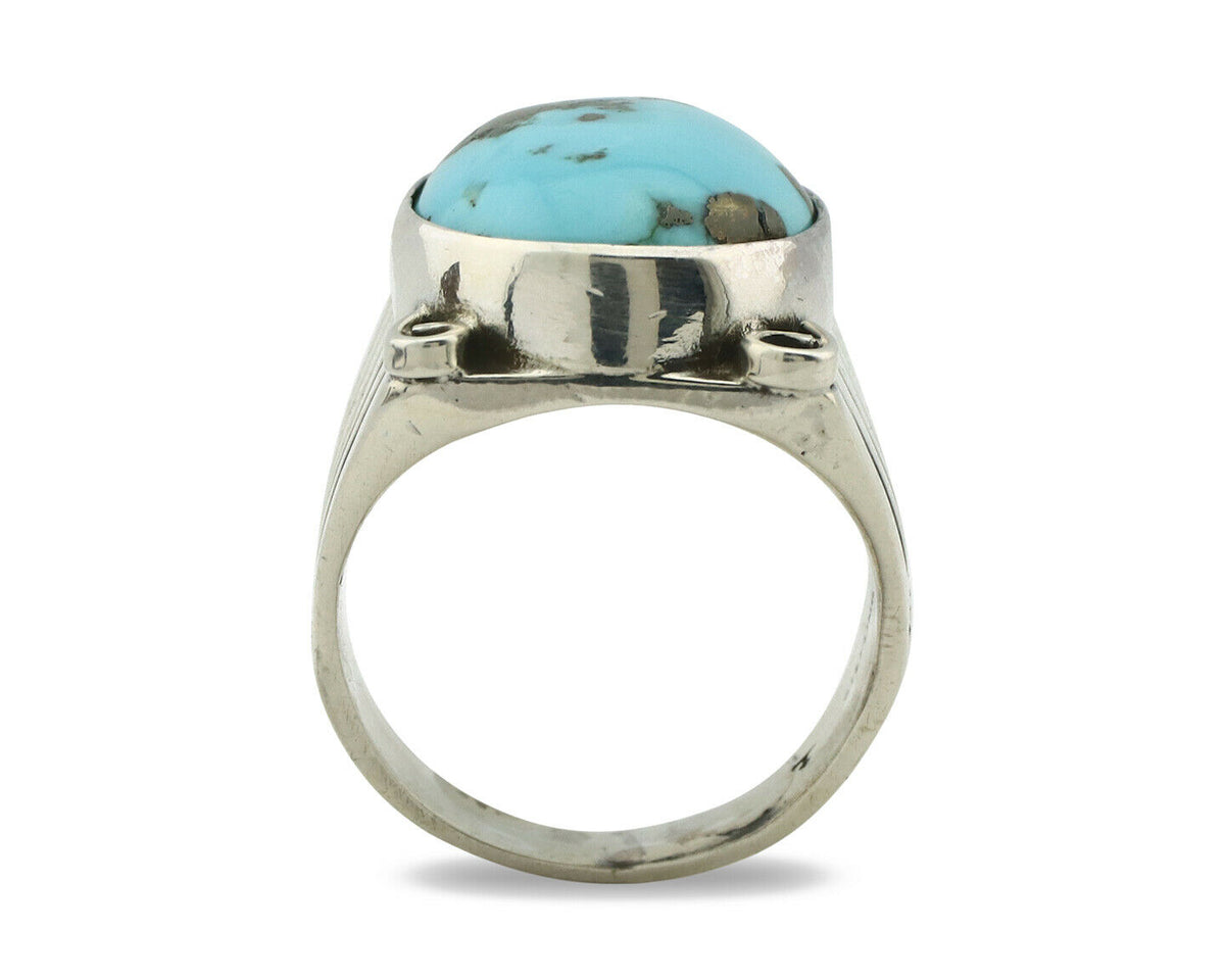 Navajo Ring .925 Silver Morenci Turquoise Native Artist C.80's