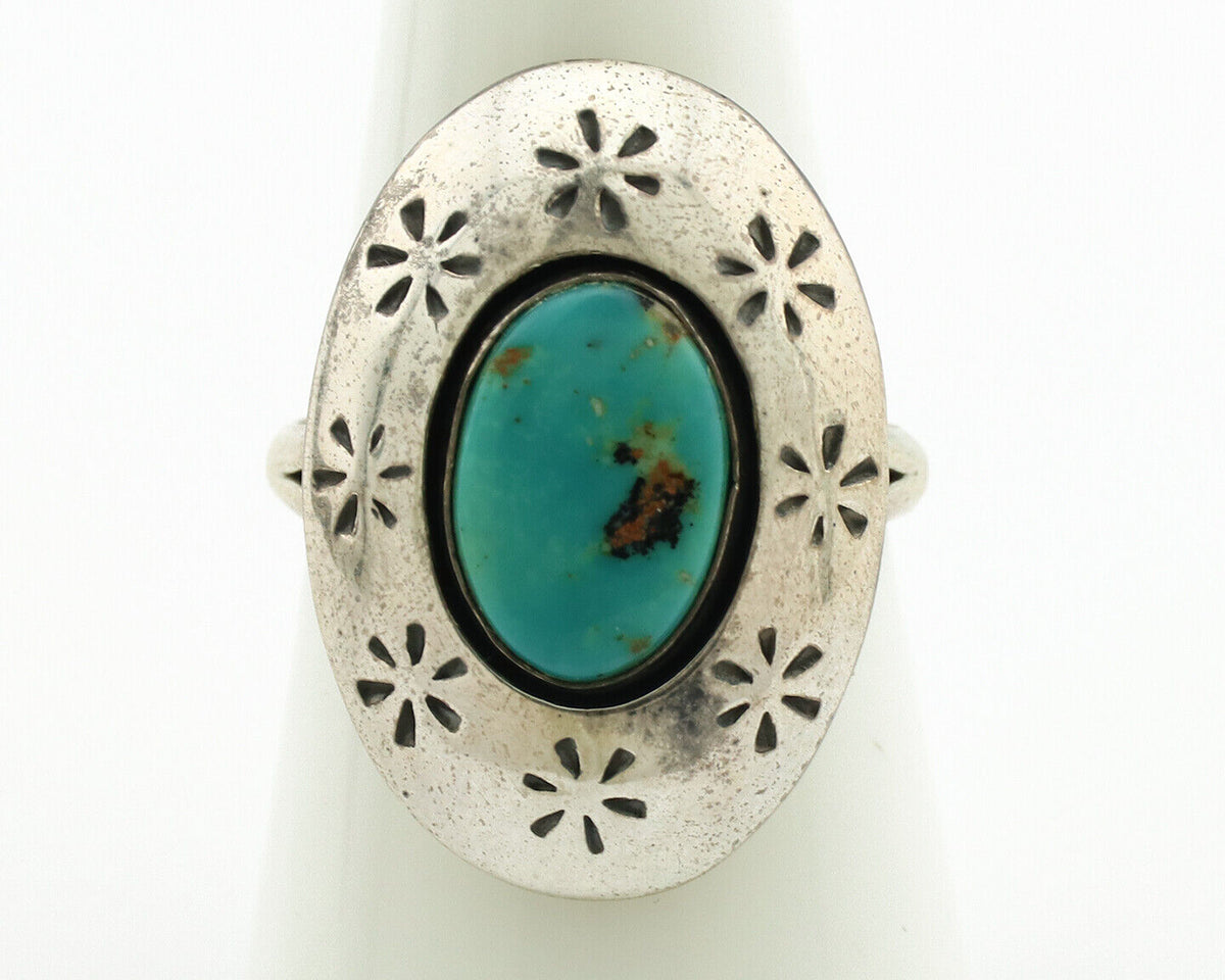 Navajo Ring .925 Silver Natural Blue Turquoise Native American Artist C.1980's