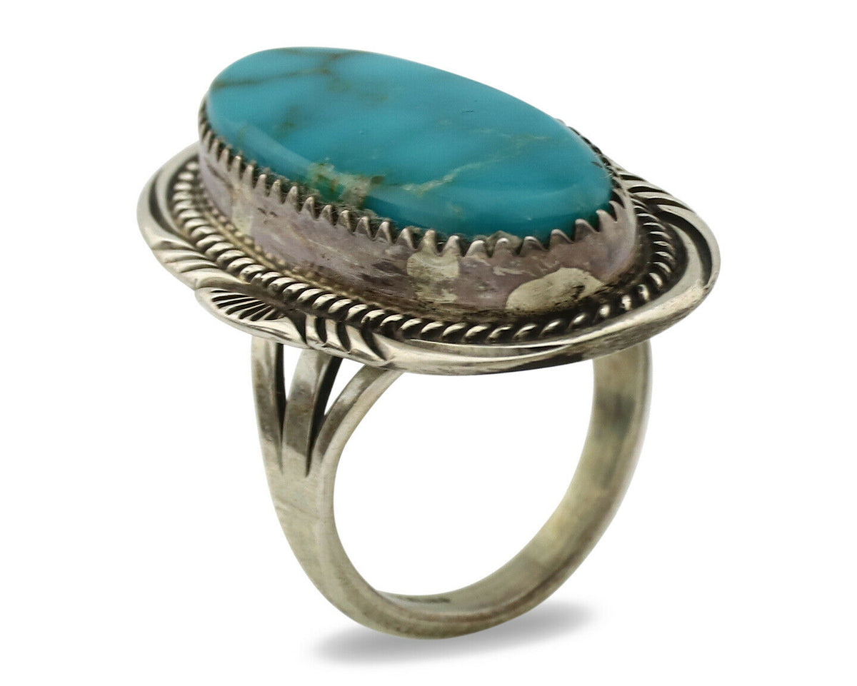 Navajo Ring .925 Silver Blue Turquoise Artist Signed M Begay C.1980's