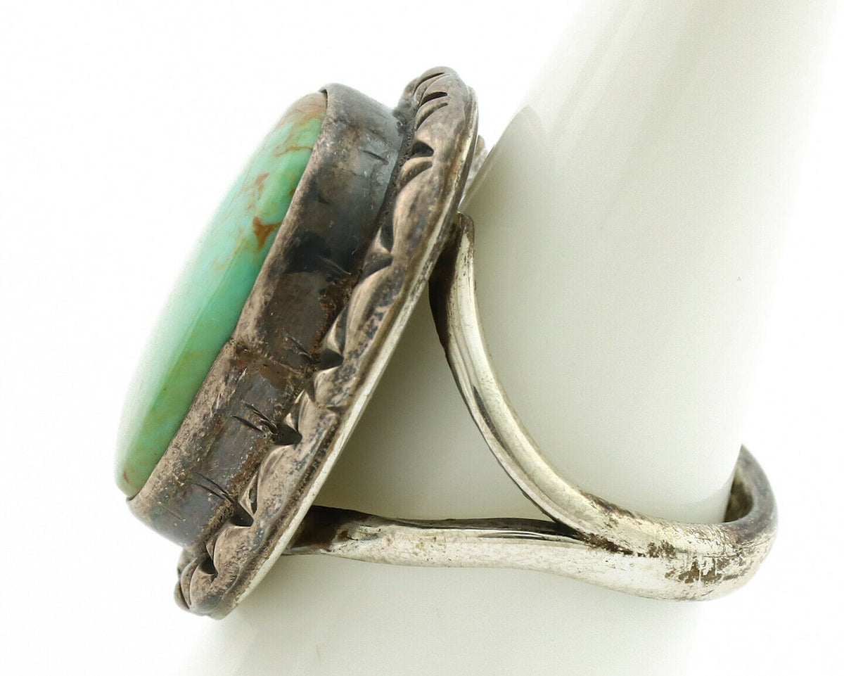 Navajo Ring .925 Silver Kingman Turquoise Artist Signed Gecko C.1980's