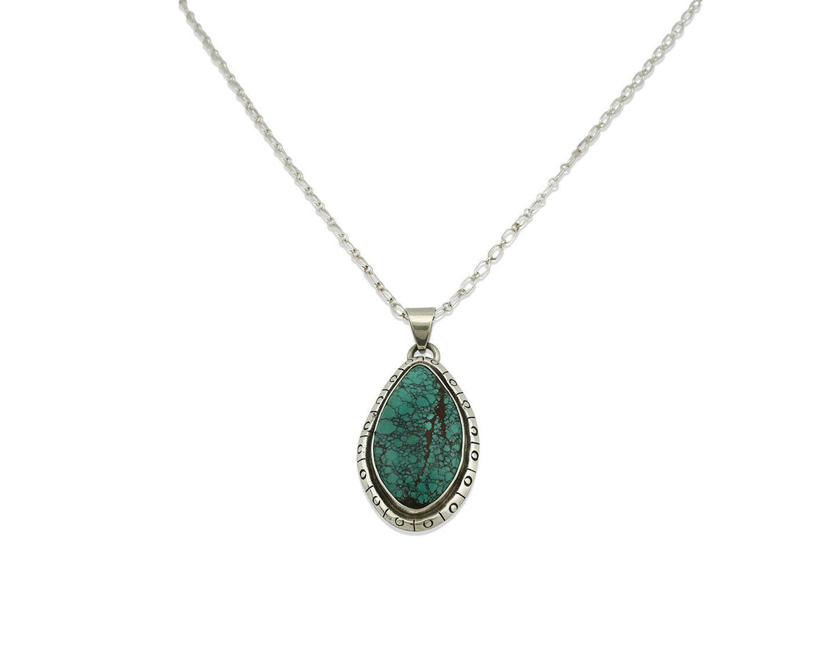 Navajo Pendant .925 Silver Spiderweb Turquoise Native American C.80's