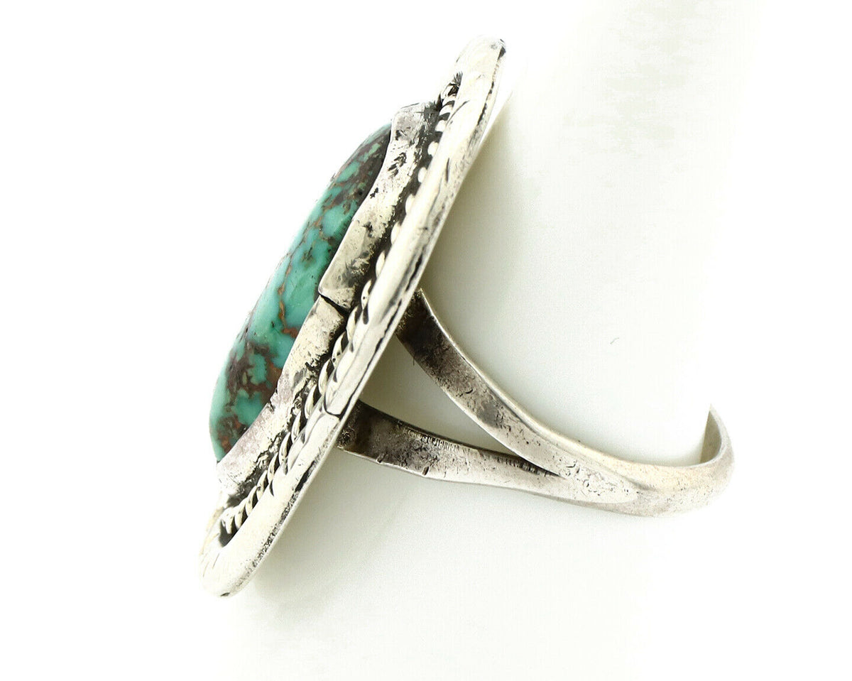 Navajo Ring .925 Silver Spiderweb Turquoise Native American Artist C.80's