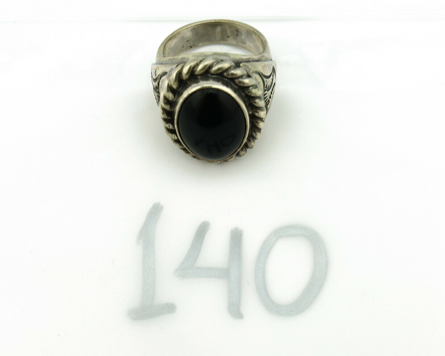 Navajo Ring .925 Silver Onyx Artist Signed Apache Manufacturing C.80's