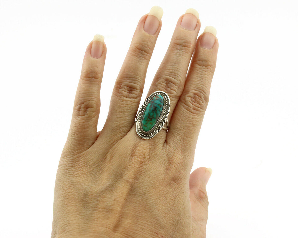 Navajo Ring .925 Silver Kingman Turquoise Native American Artist C.1980's