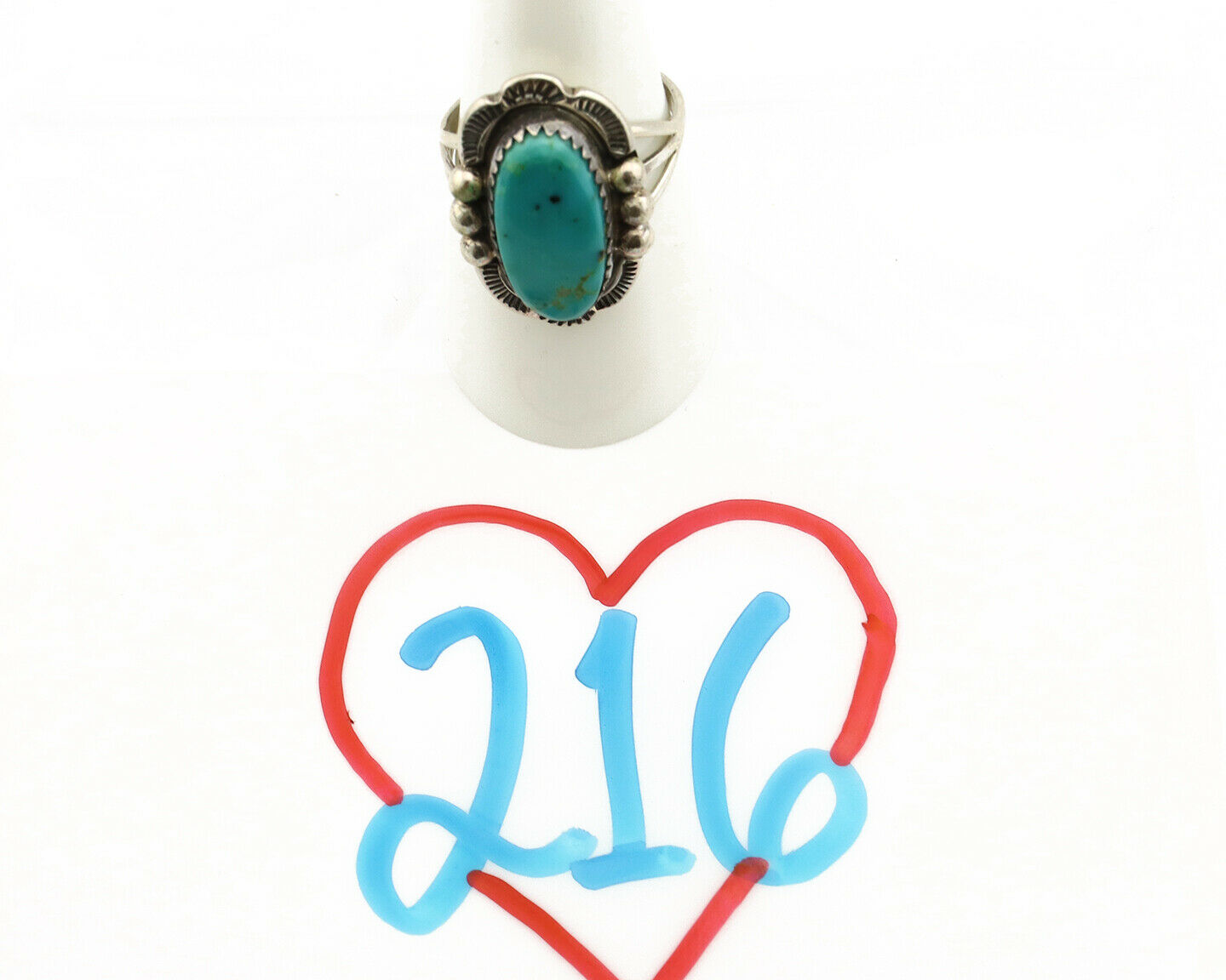 Navajo Ring .925 Silver Kingman Turquoise Artist Signed A C.1980's