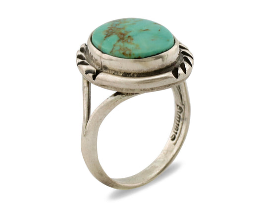 Navajo Ring .925 Silver Kingman Turquoise Native American Artist C.1980s