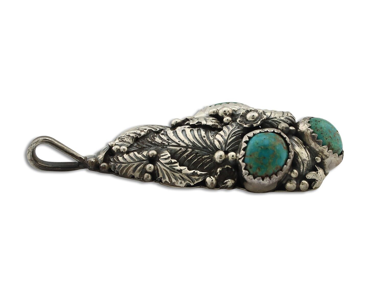 Navajo Pendant 925 Silver Natural Mined High Grade Turquoise Signed Tom Willeto