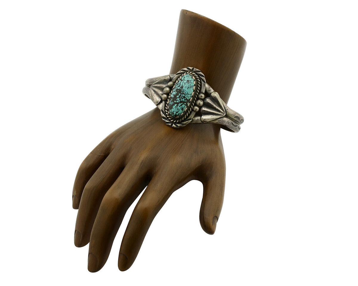 Women's Navajo Bracelet .925 Silver Turpens Pawn Vault Spiderweb Turquoise C80's