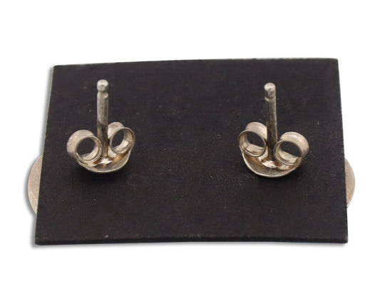 Navajo Earrings 925 Silver Natural Kingman Turquoise Artist Signed JM C.90's