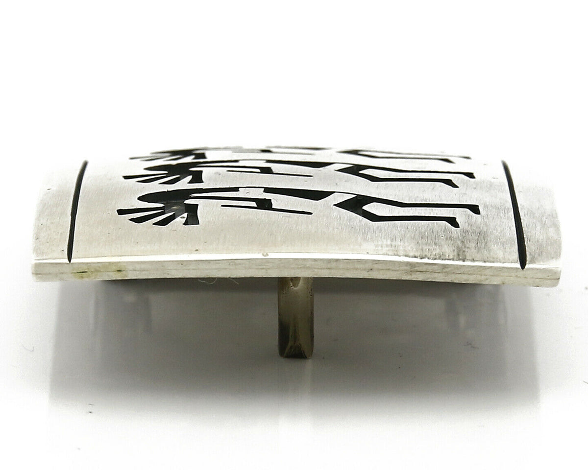 Women's Hopi Belt Buckle .925 Silver Signed Gene Pooyouma Kokopelli C.80's