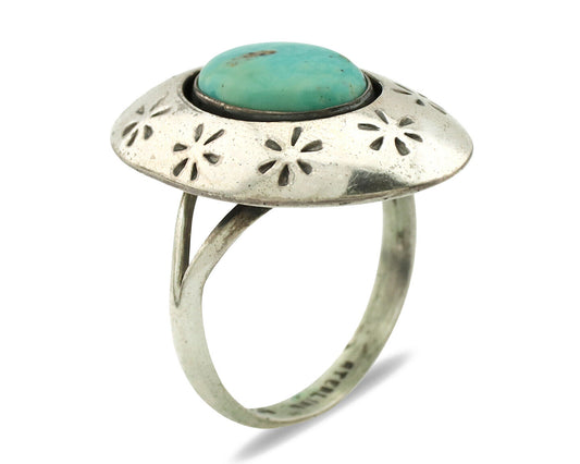 Navajo Ring .925 Silver Natural Blue Turquoise Native American Artist C.1980's