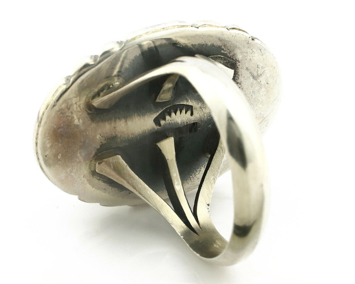 Navajo Ring .925 Silver Natural Green Turquoise Signed Apache C.80's