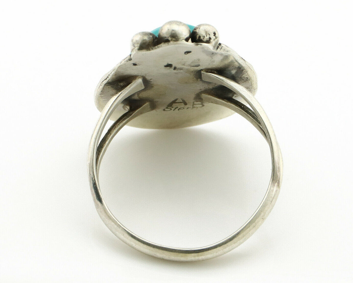 Navajo Ring .925 Silver Blue Turquoise Artist Signed Anna Begay C.1980's