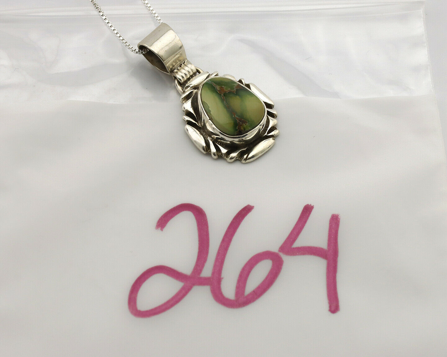 Navajo Necklace .925 Silver Damele Variscite Signed Sun C.1980's