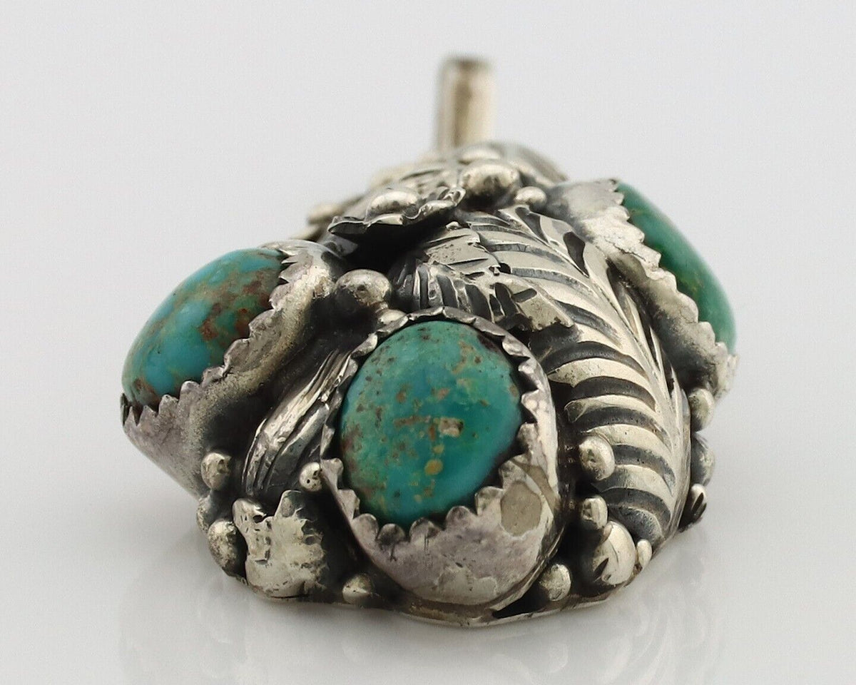 Navajo Pendant 925 Silver Natural Mined High Grade Turquoise Signed Tom Willeto