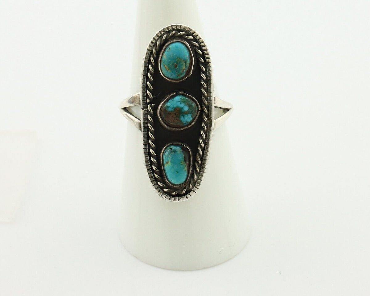 Navajo Ring .925 Silver Natural Blue Turquoise Native American Artist C.80's