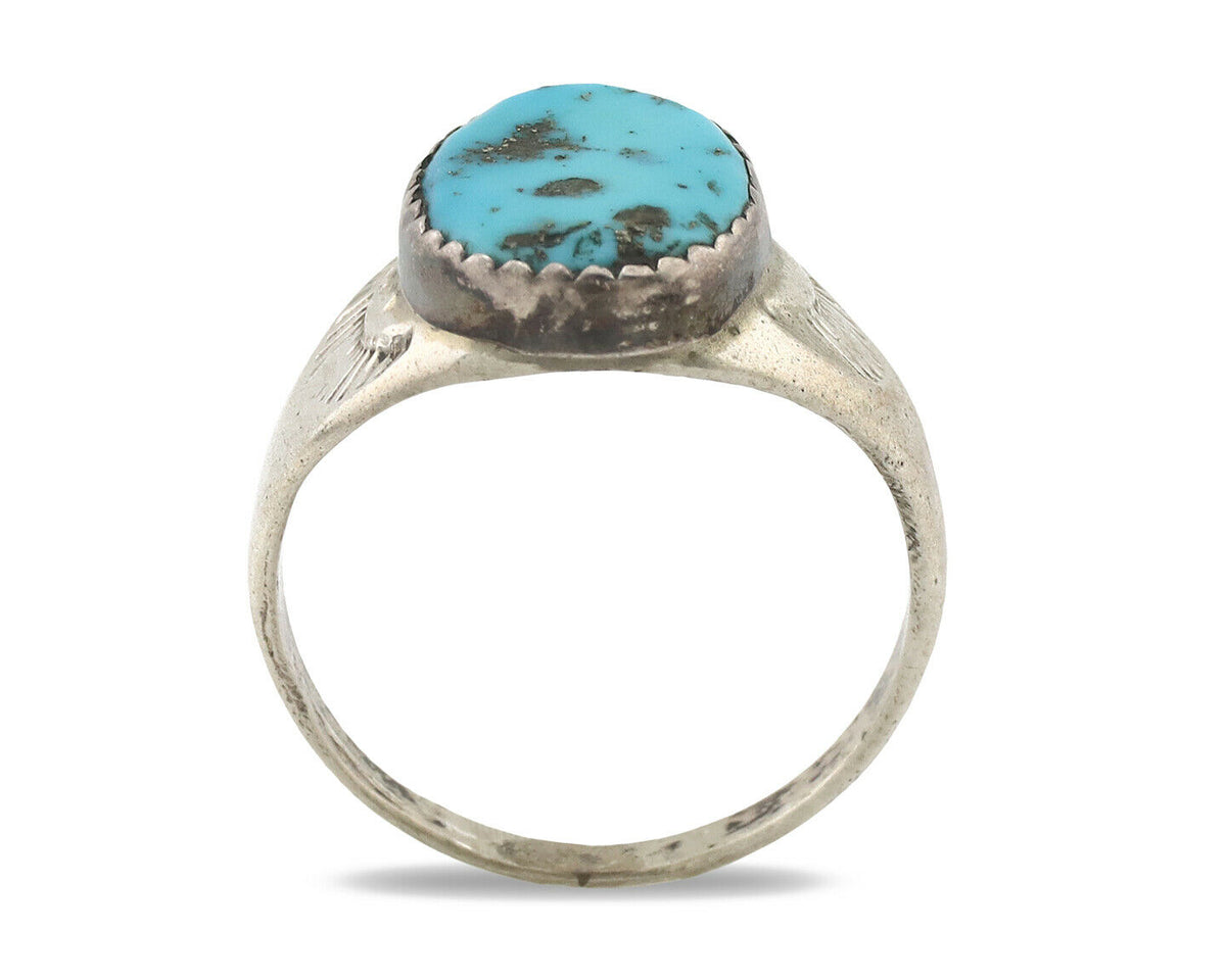 Zuni Ring .925 Silver Natural Blue Turquoise Native American Artist C.1980's