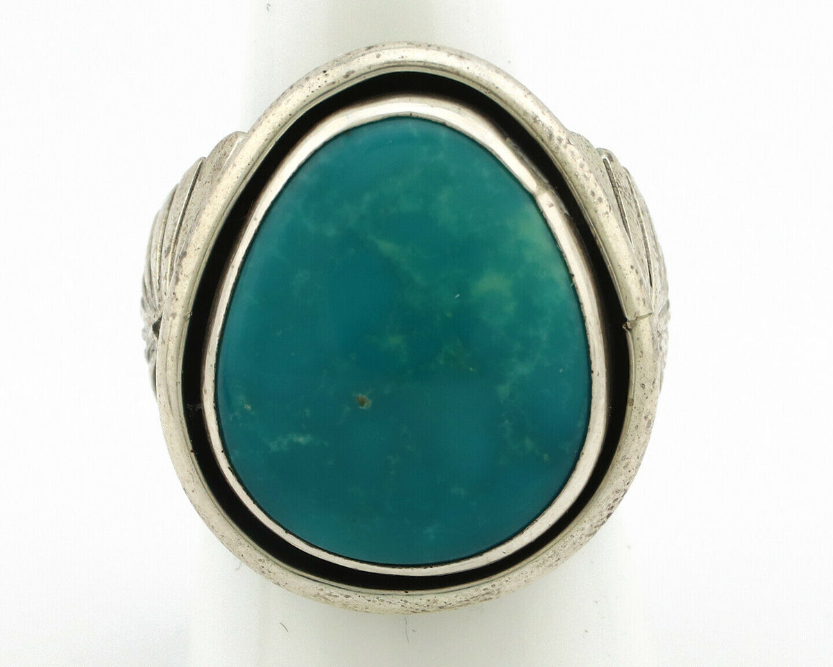 Navajo Ring .925 Silver Blue Kingman Turquoise Signed Doug Zachary C.80's