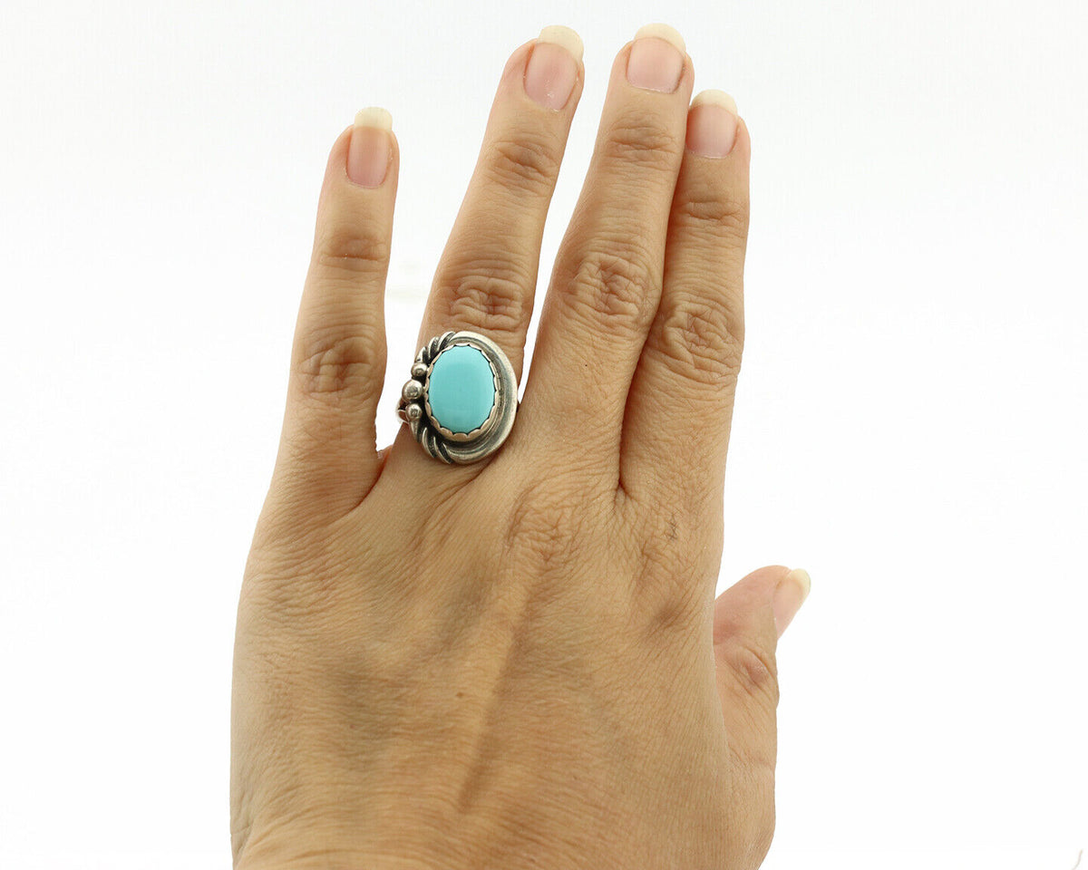 Navajo Ring .925 Silver Natural Blue Turquoise Native American Artist C.1980's