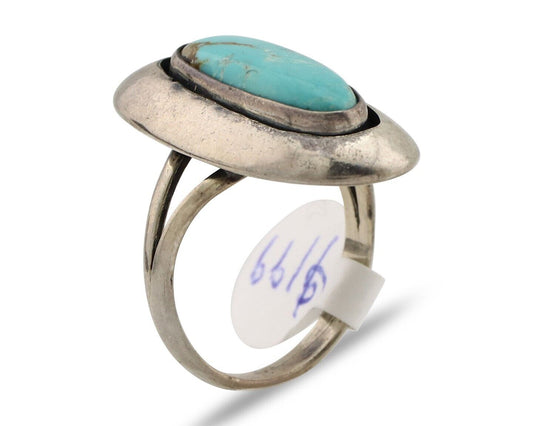 Navajo Ring 925 Silver Natural Blue Turquoise Artist Signed M Montoya C.80's