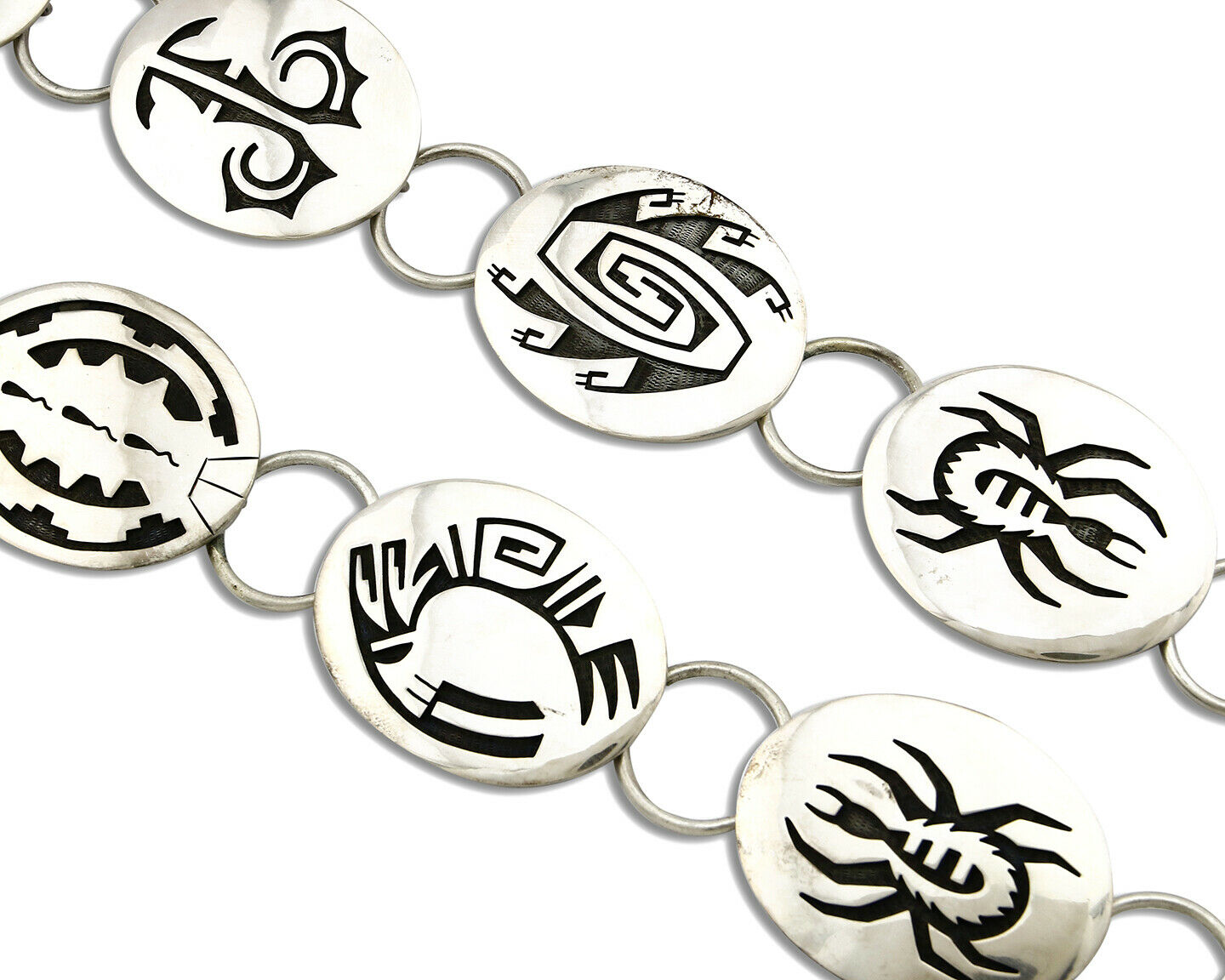 Hopi Concho Belt .925 SOLID Sterling Silver Signed Casey Cuch Overlay C.80's