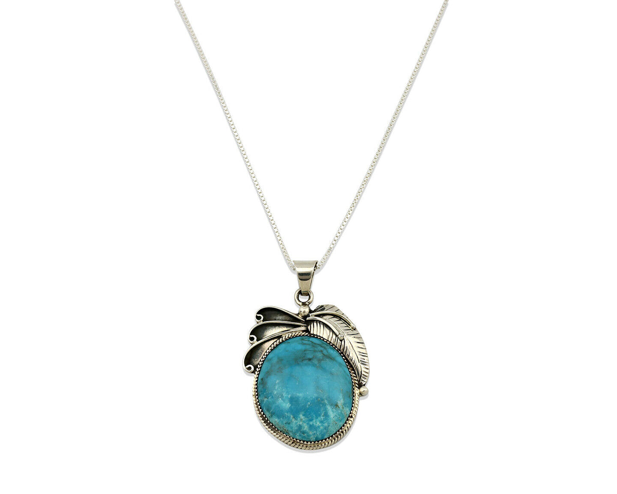 Navajo Necklace .925 Silver Kingman Turquoise Signed WP C.1980's