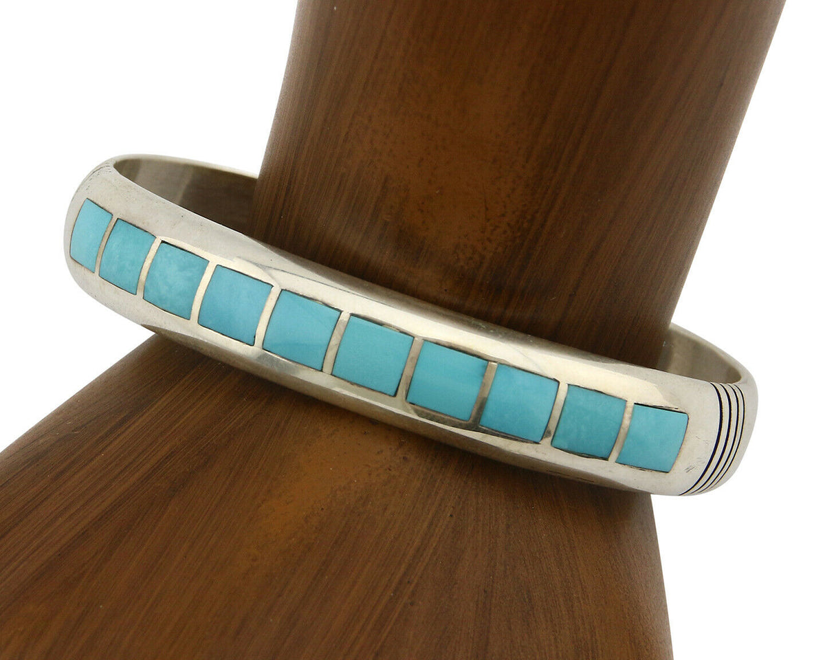 Navajo Bracelet .925 Silver Southwest Turquoise Cuff Artist TAHE C.80's