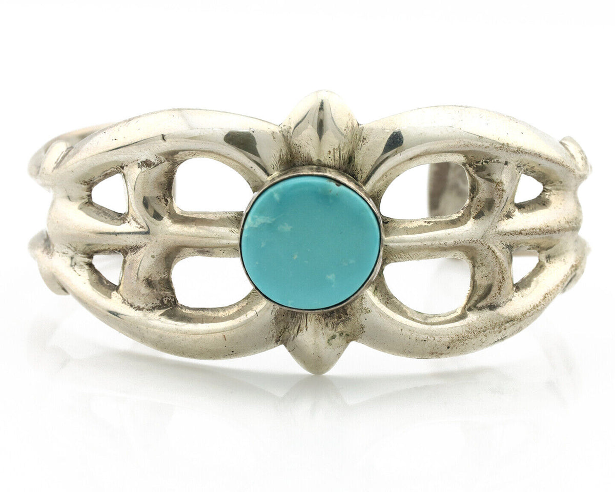 Navajo Bracelet .925 Silver Blue Turquoise Native American Artist C.80's