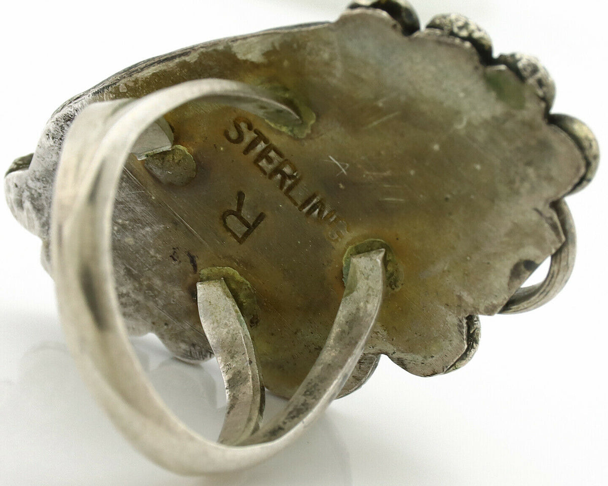 Navajo Ring .925 Silver Manassas Turquoise Artist Signed R C.1980's