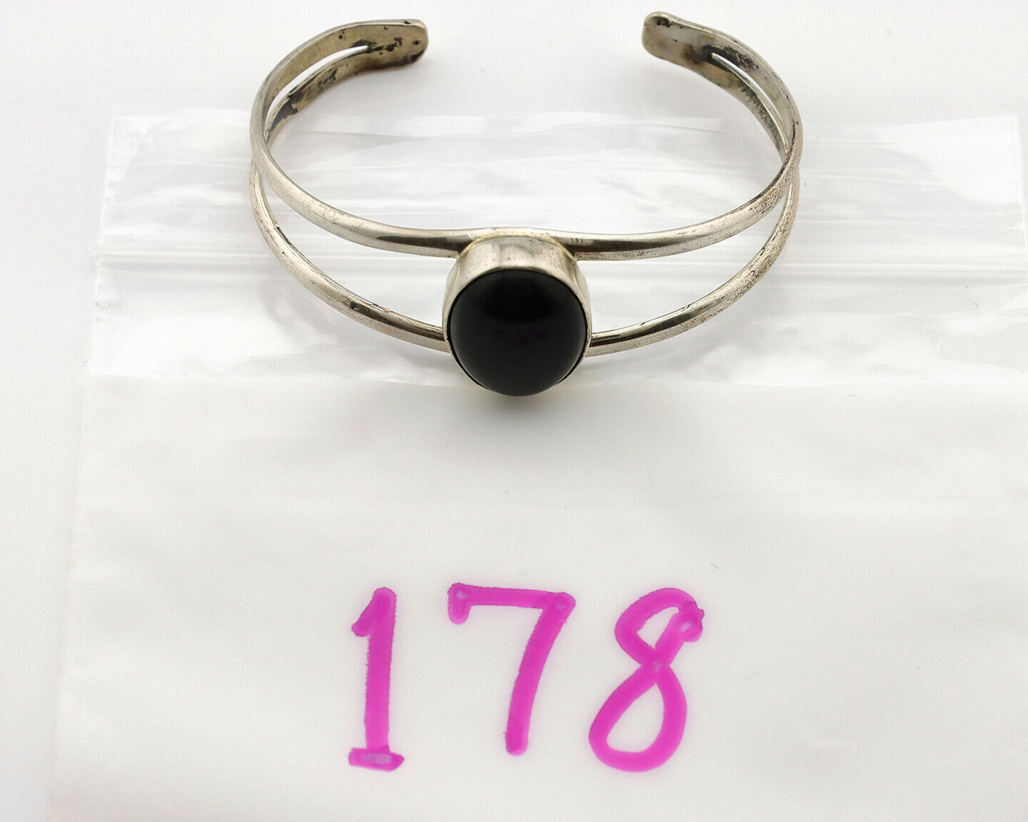 Navajo Bracelet .925 Silver Natural Black Onyx Artist Signed Montoya C.1980's