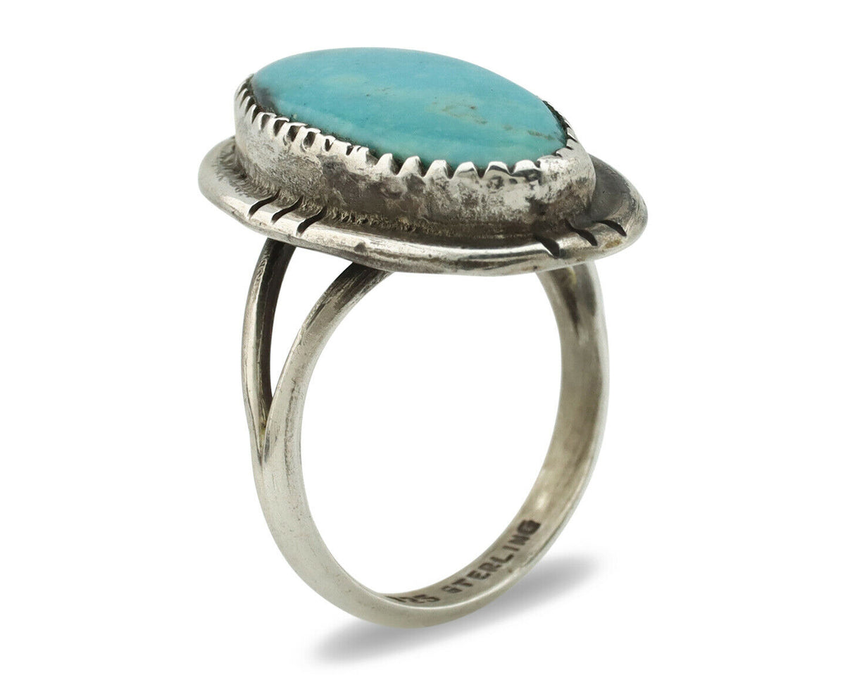 Navajo Ring .925 Silver Blue Turquoise Native American Artist Handmade C.80's