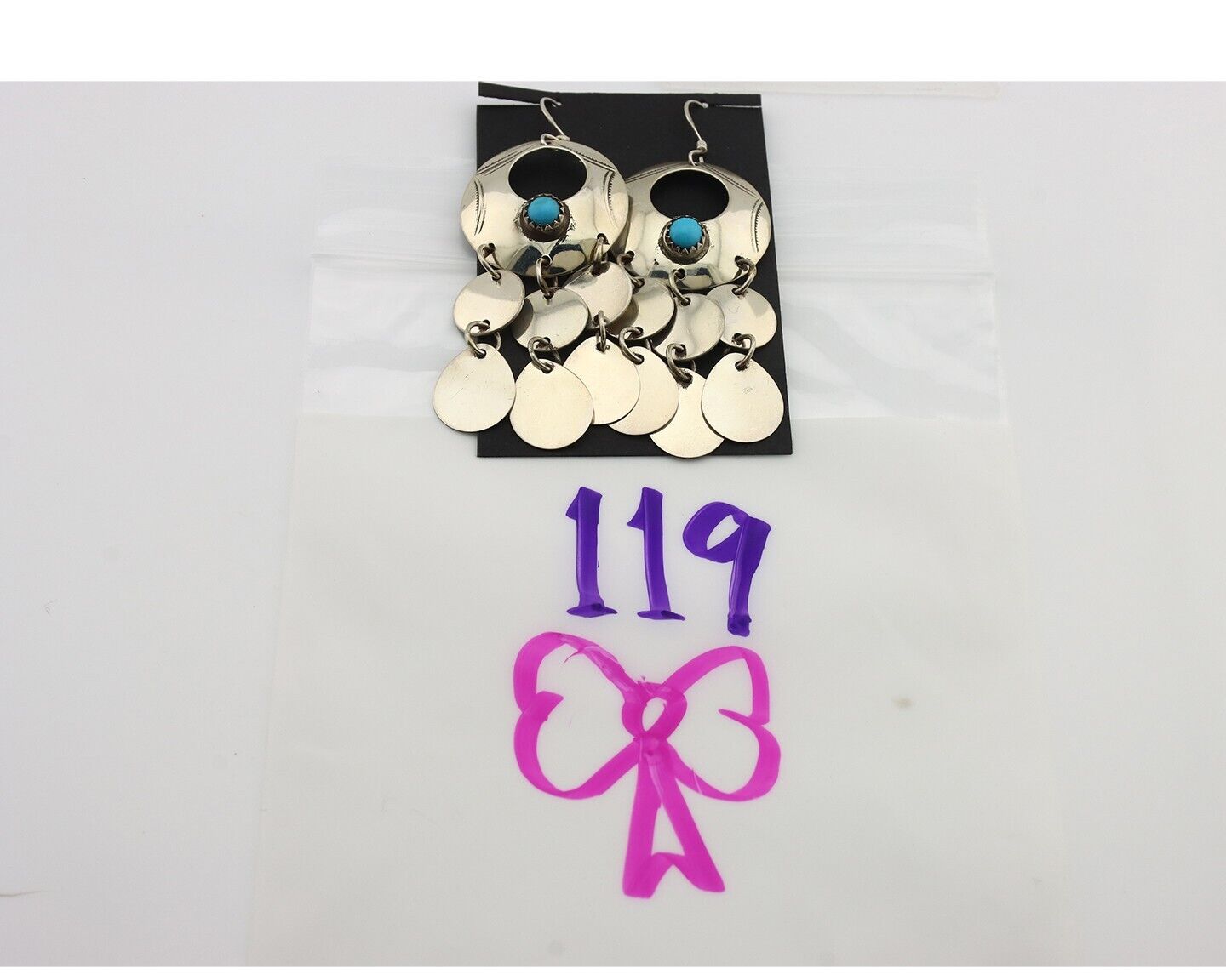 Navajo Handmade Earrings 925 Silver Blue Turquoise Signed Vera Jane C.80's