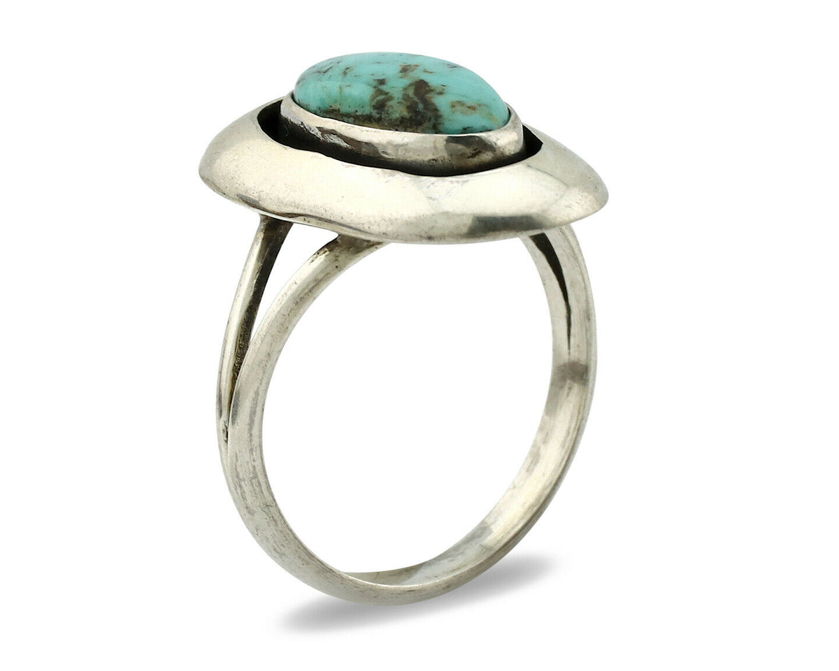 Navajo Shadow Box Ring .925 Silver Kingman Turquoise Signed M Montoya C80s