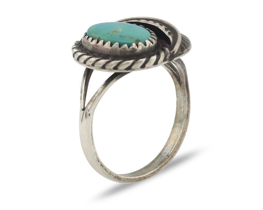 Navajo Handmade Ring 925 Silver Kingman Turquoise Native Artist C.80's