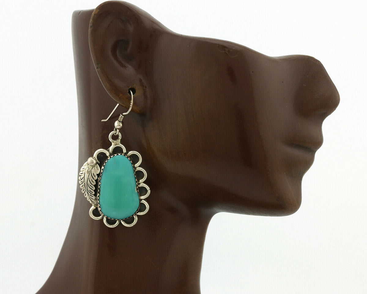 Navajo Earrings .925 Silver Kingman Turquoise Native American Artist C.80's
