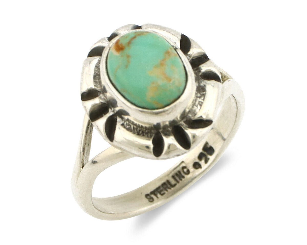 Navajo Ring .925 Silver Kingman Turquoise Artist Signed Gecko C.90's