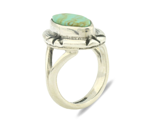 Navajo Ring .925 Silver Natural Mined Turquoise Artist Signed Gecko C.80's