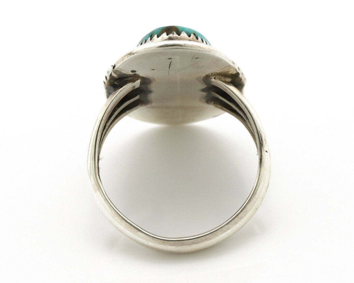 Navajo Ring .925 Silver Blue Gem Turquoise Artist Signed USA C.80's