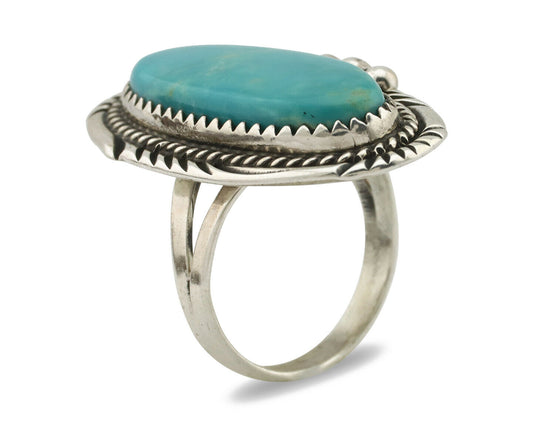 Navajo Ring .925 Silver Kingman Turquoise Native American Artist C.80's