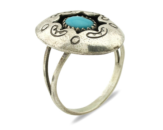 Navajo Ring .925 Silver Sleeping Beauty Turquoise Signed CP C.80's