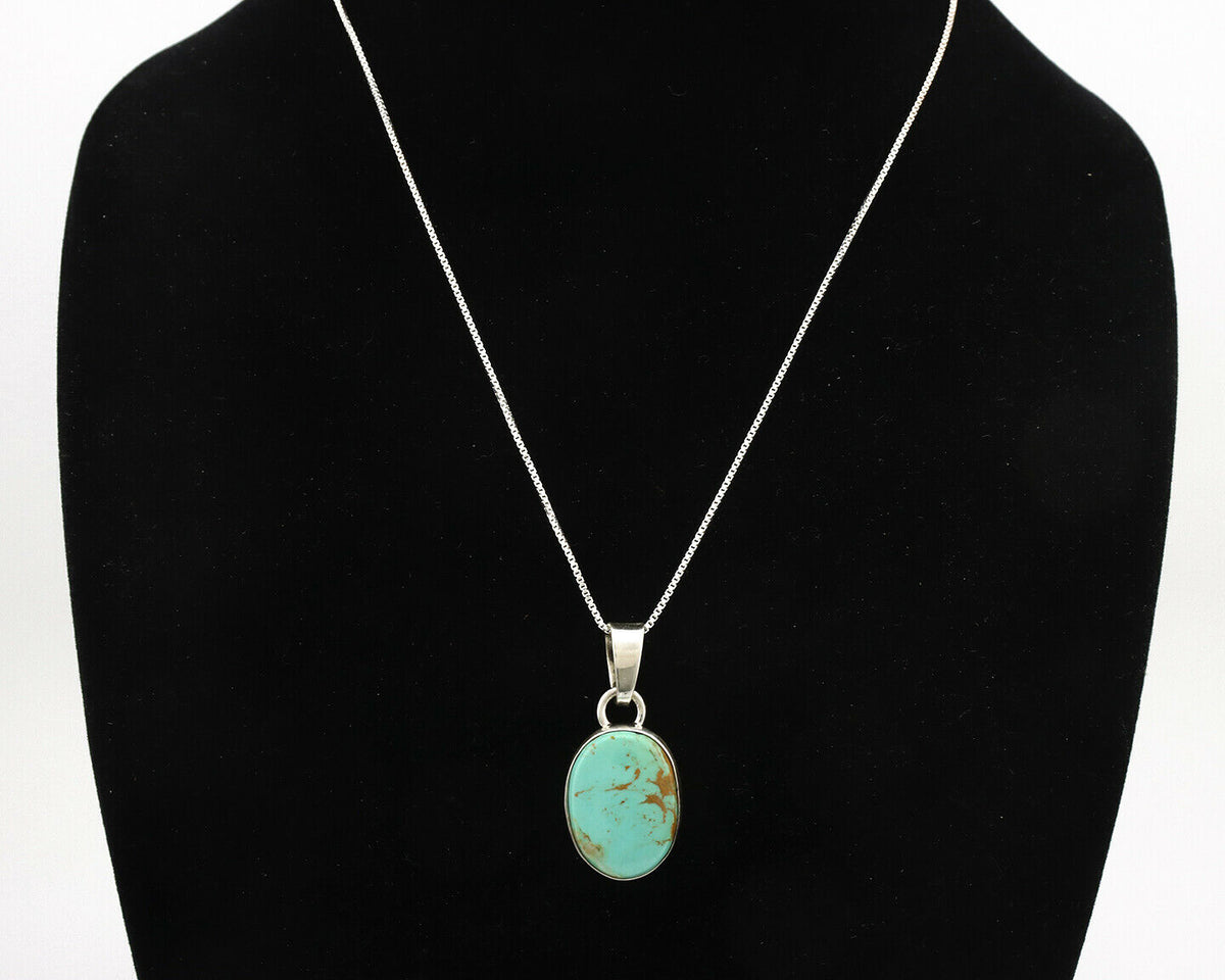 Navajo Necklace .925 Silver Kingman Turquoise Signed Gecko C.80's